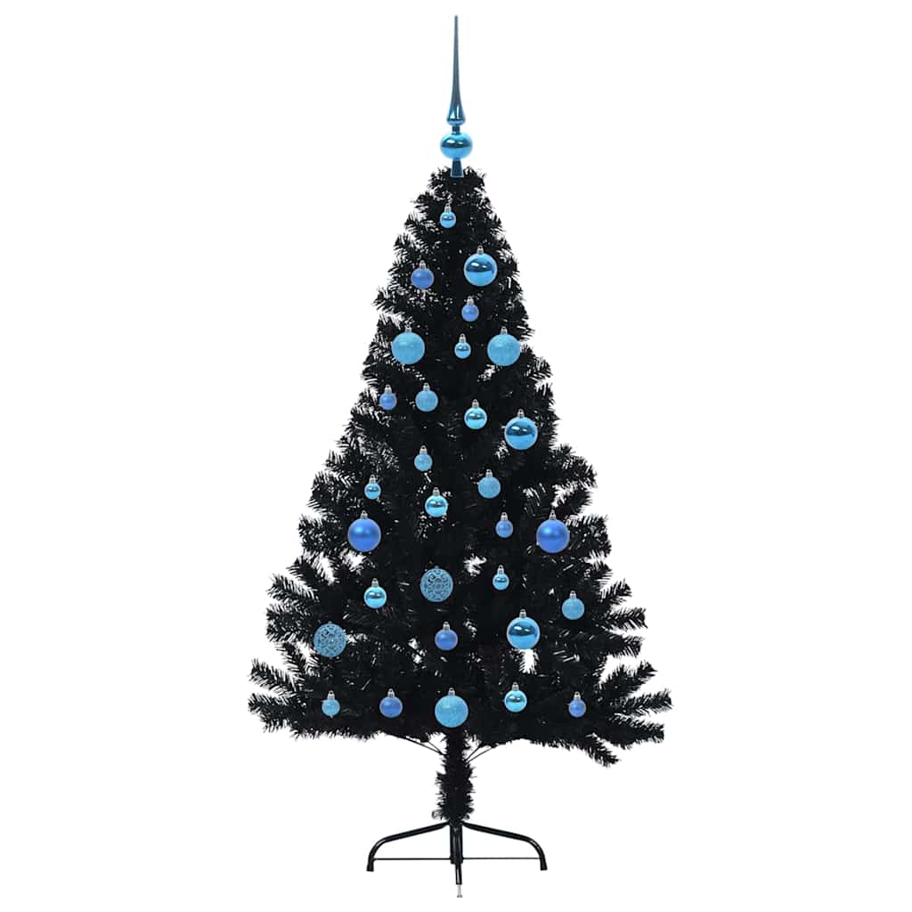 Albero di Natale artificiale con luci integrate Nero 150 cm PVC