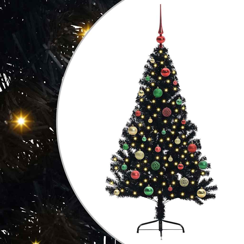 Albero di Natale artificiale con luci integrate Nero 150 cm PVC