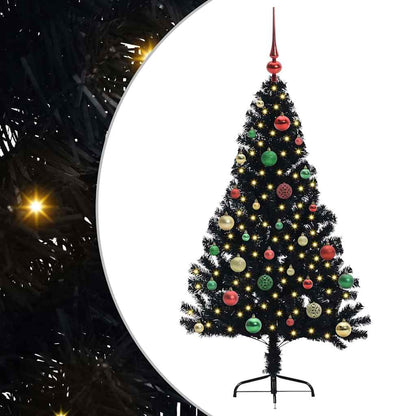 Albero di Natale artificiale con luci integrate Nero 150 cm PVC