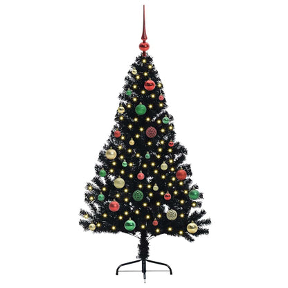 Albero di Natale artificiale con luci integrate Nero 150 cm PVC