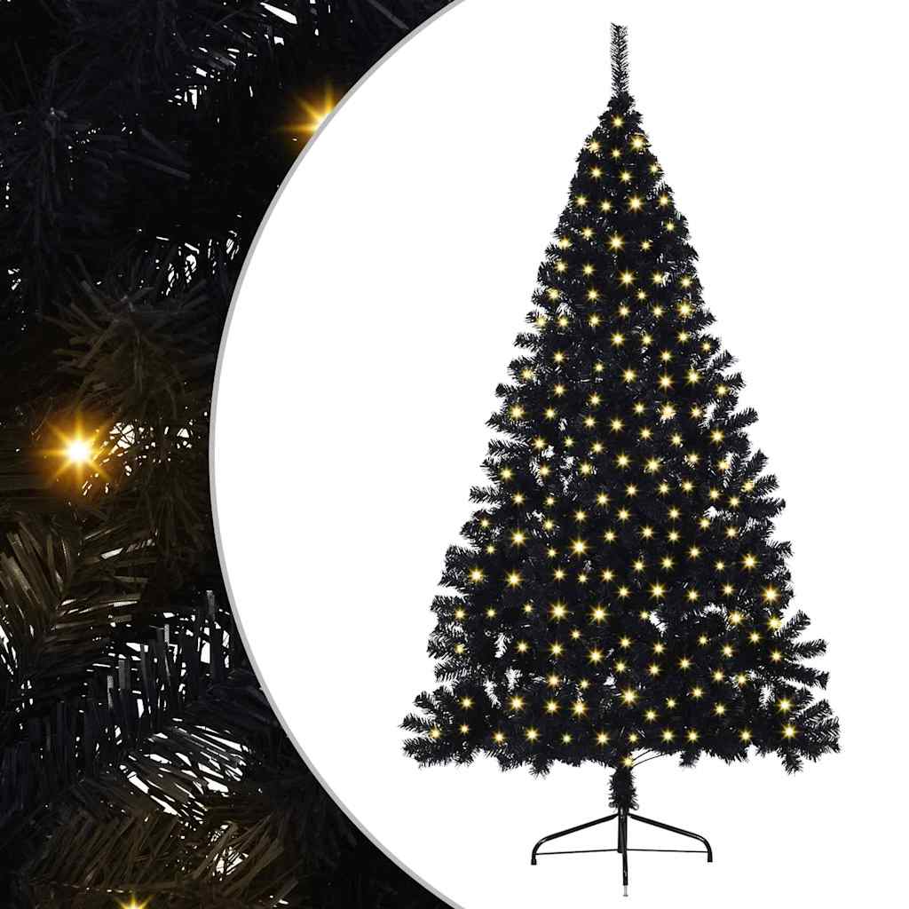 Albero di Natale artificiale con luci integrate Nero 180 cm PVC