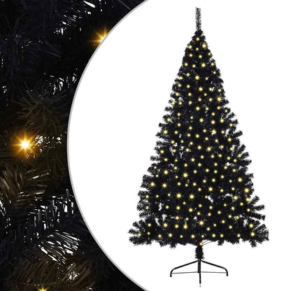 Albero di Natale artificiale con luci integrate Nero 180 cm PVC