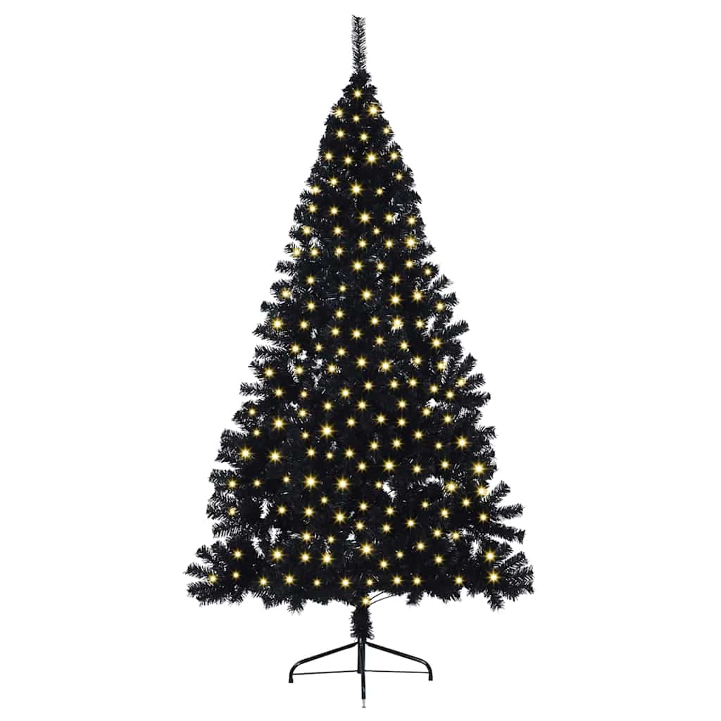 Albero di Natale artificiale con luci integrate Nero 180 cm PVC