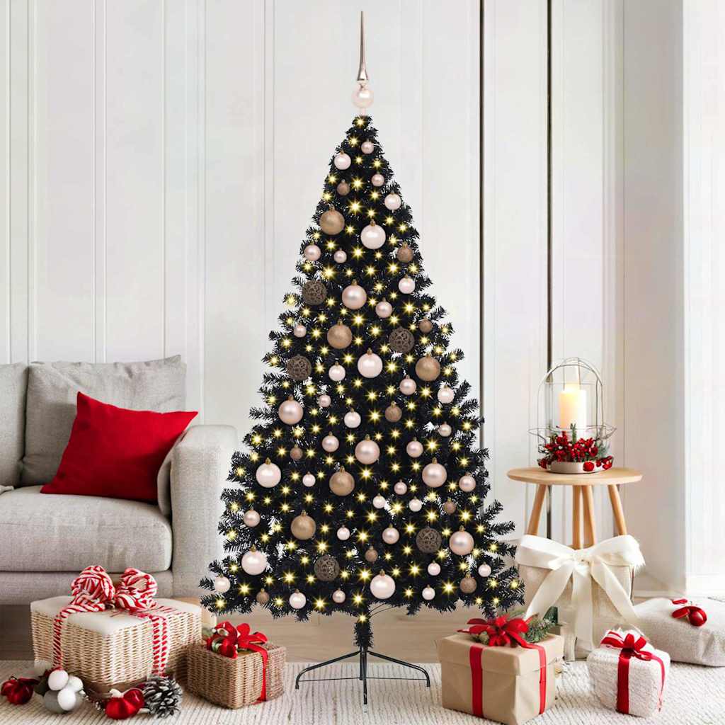 Albero di Natale artificiale con luci integrate Nero 180 cm PVC