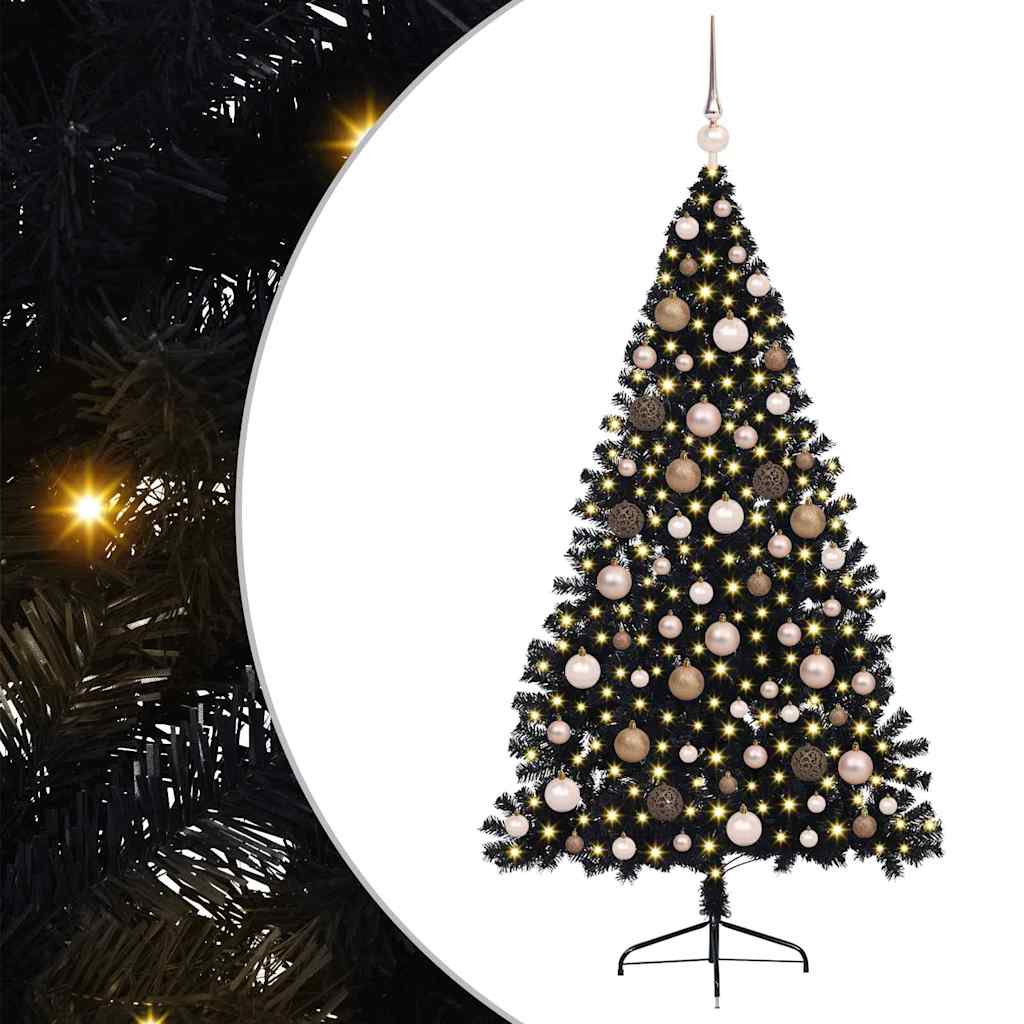 Albero di Natale artificiale con luci integrate Nero 180 cm PVC