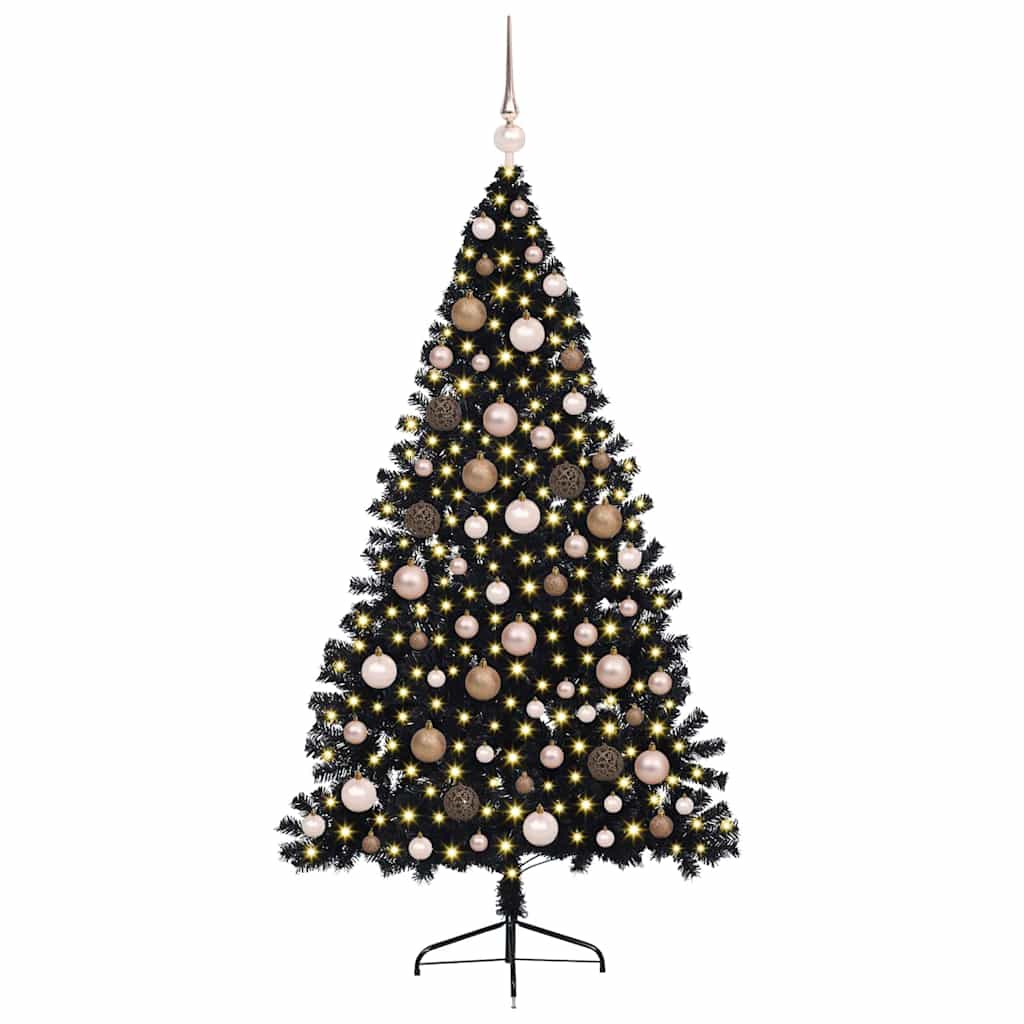 Albero di Natale artificiale con luci integrate Nero 180 cm PVC