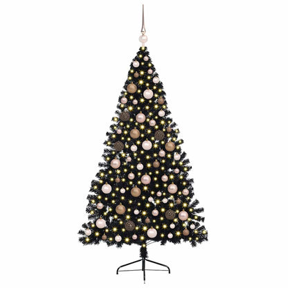 Albero di Natale artificiale con luci integrate Nero 180 cm PVC