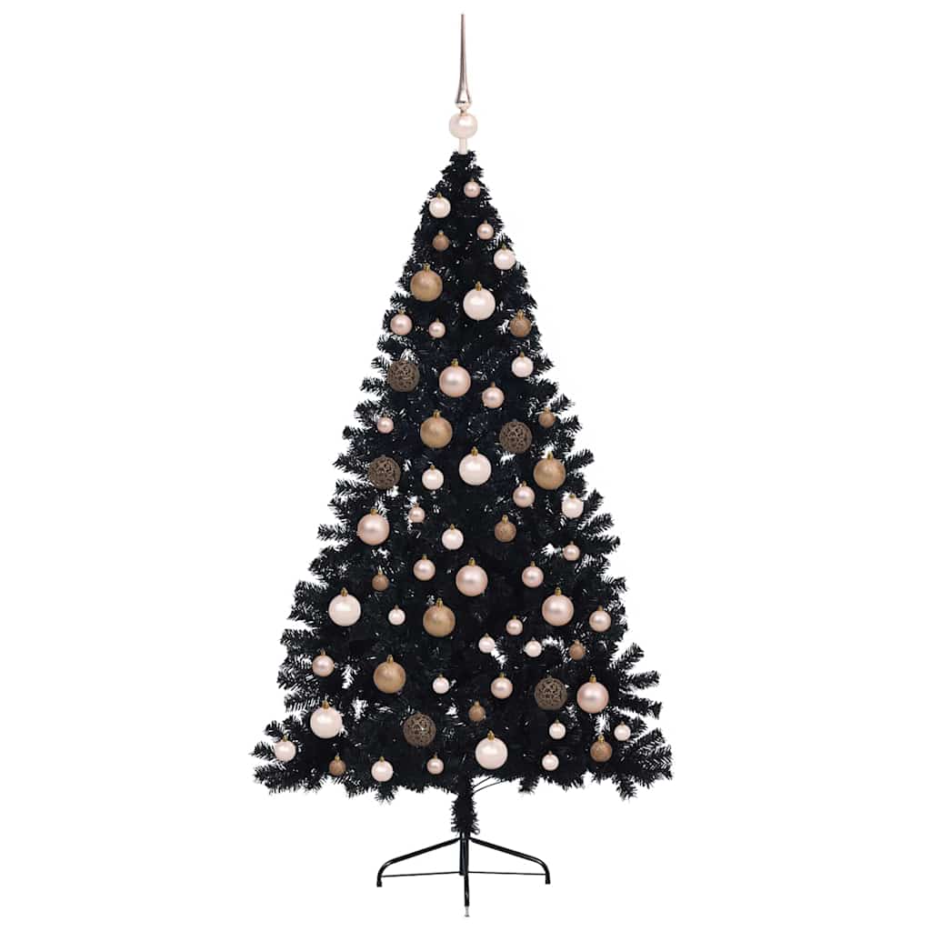 Albero di Natale artificiale con luci integrate Nero 180 cm PVC