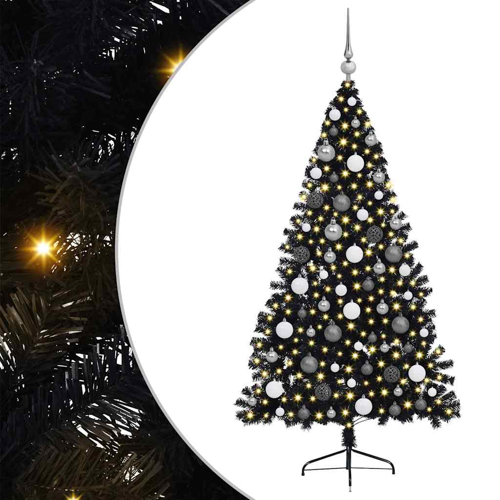Albero di Natale artificiale con luci integrate Nero 180 cm PVC