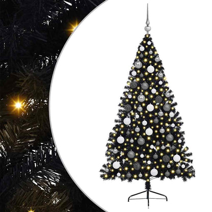 Albero di Natale artificiale con luci integrate Nero 180 cm PVC