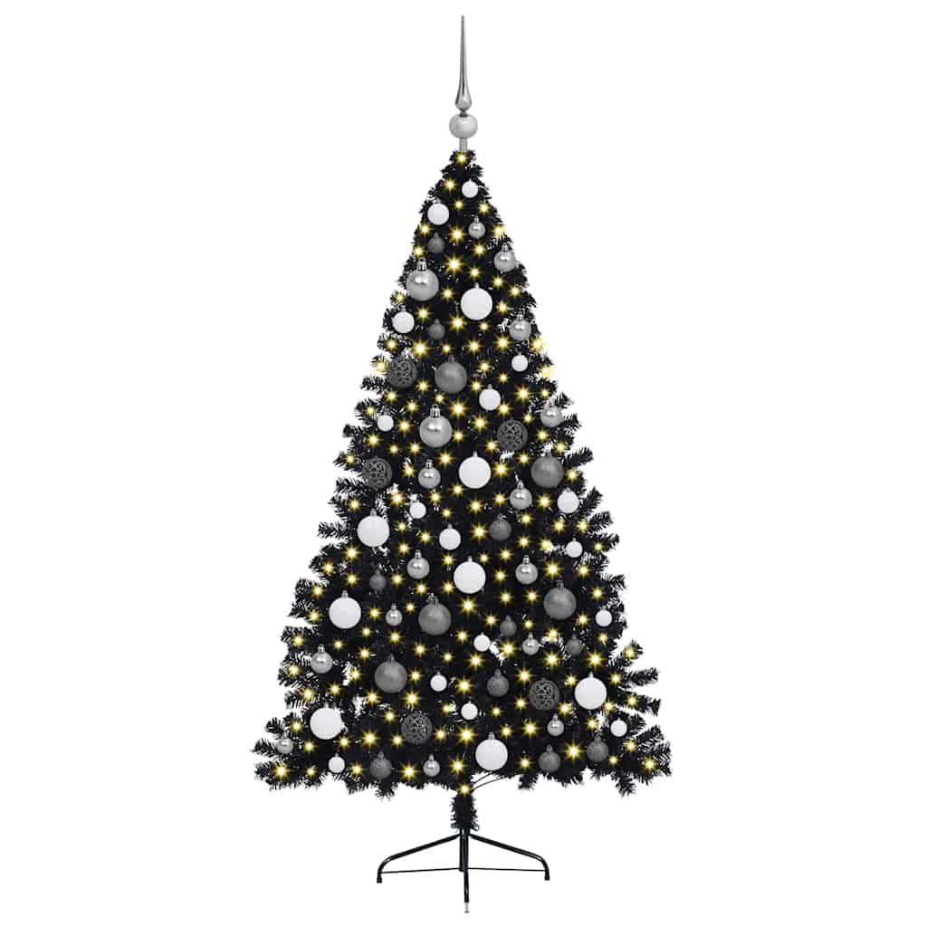 Albero di Natale artificiale con luci integrate Nero 180 cm PVC