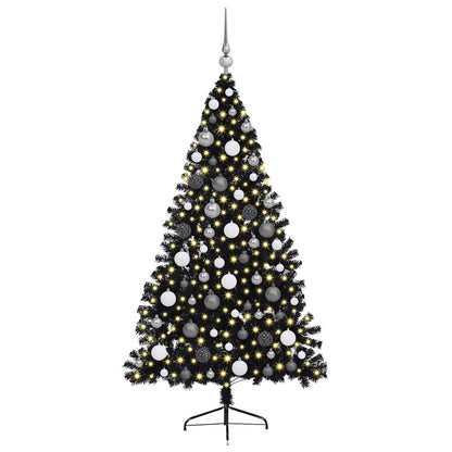 Albero di Natale artificiale con luci integrate Nero 180 cm PVC