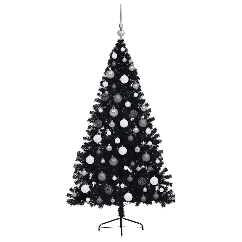 Albero di Natale artificiale con luci integrate Nero 180 cm PVC