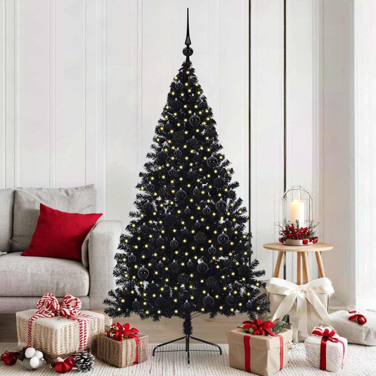 Albero di Natale artificiale con luci integrate Nero 180 cm PVC