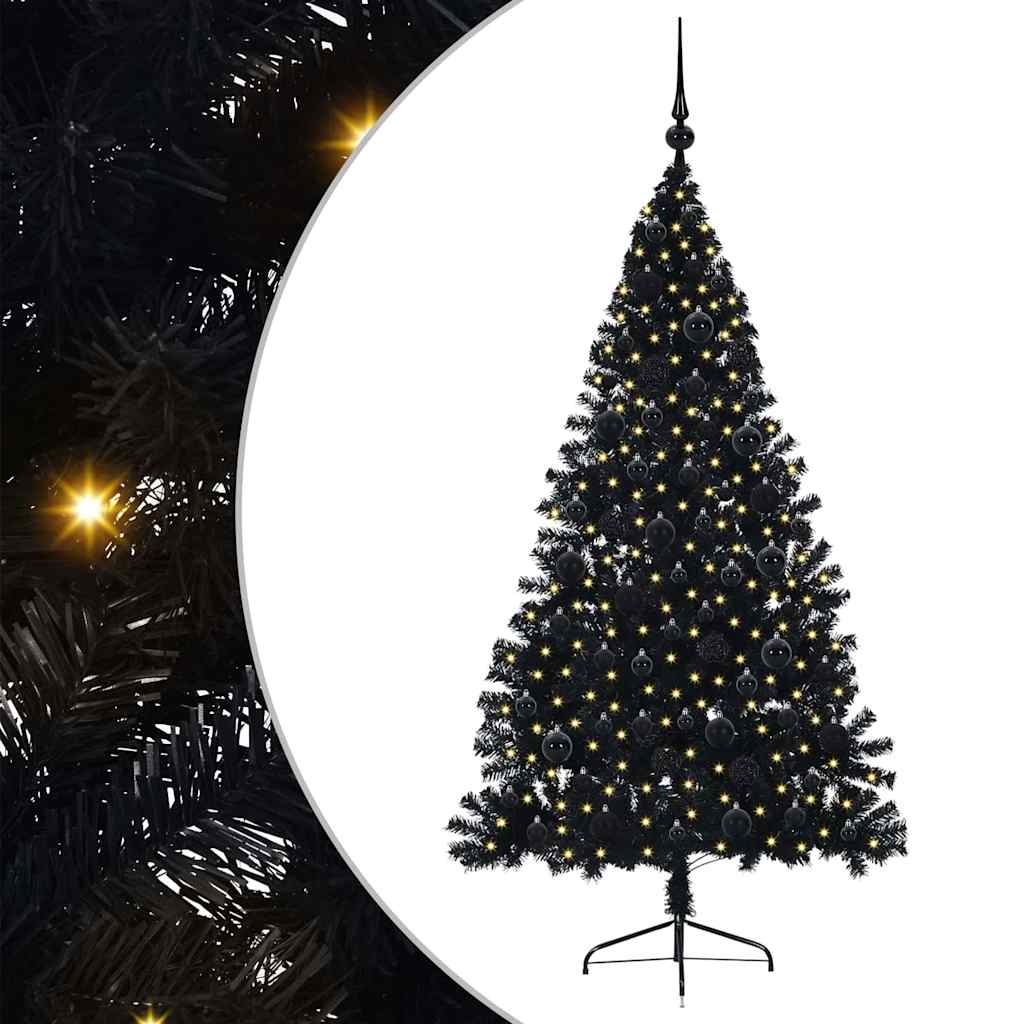 Albero di Natale artificiale con luci integrate Nero 180 cm PVC