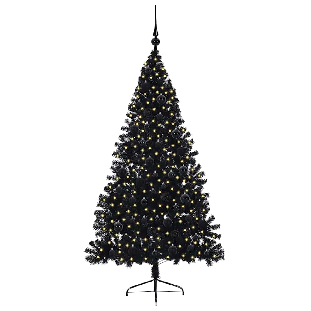 Albero di Natale artificiale con luci integrate Nero 180 cm PVC