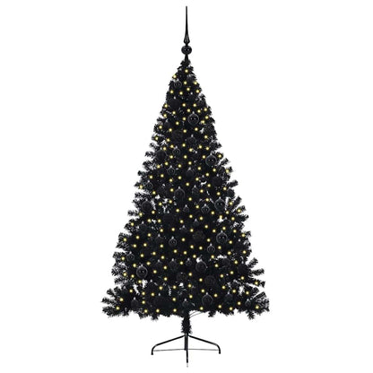 Albero di Natale artificiale con luci integrate Nero 180 cm PVC