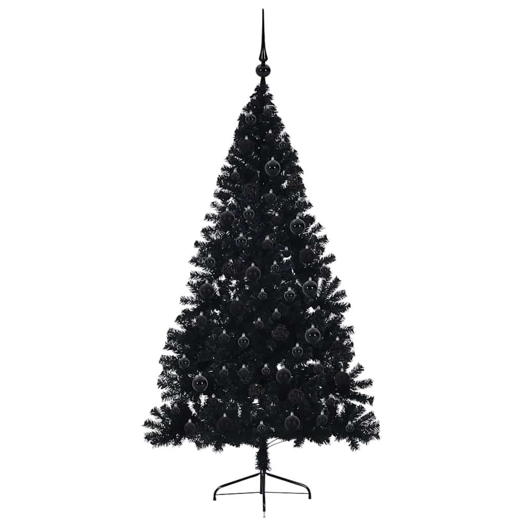 Albero di Natale artificiale con luci integrate Nero 180 cm PVC