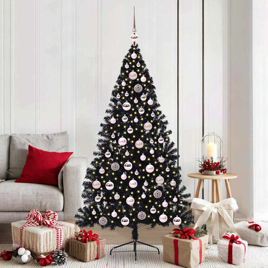 Albero di Natale artificiale con luci integrate Nero 180 cm PVC
