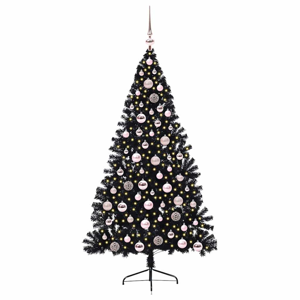 Albero di Natale artificiale con luci integrate Nero 180 cm PVC