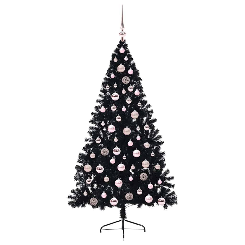 Albero di Natale artificiale con luci integrate Nero 180 cm PVC