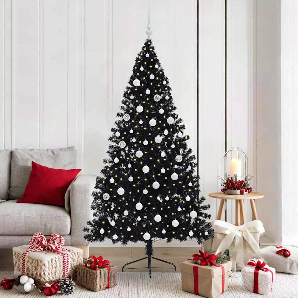 Albero di Natale artificiale con luci integrate Nero 180 cm PVC