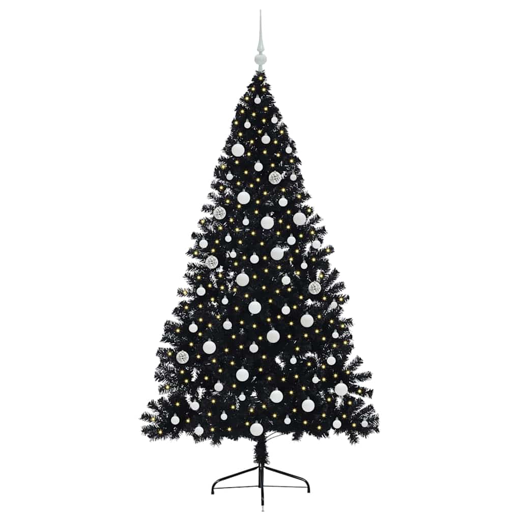 Albero di Natale artificiale con luci integrate Nero 180 cm PVC