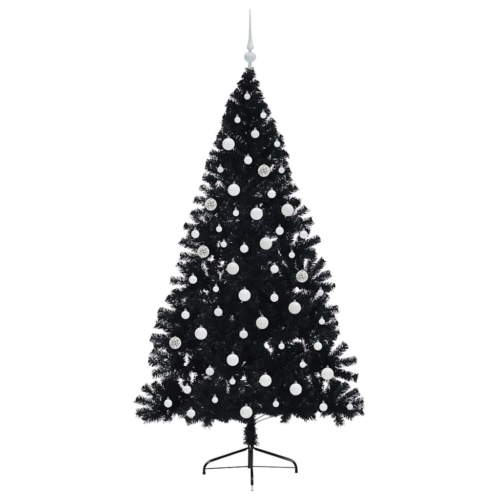 Albero di Natale artificiale con luci integrate Nero 180 cm PVC