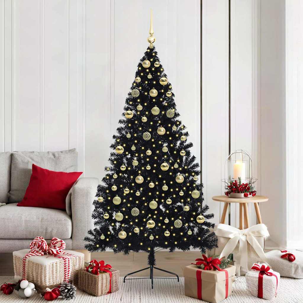 Albero di Natale artificiale con luci integrate Nero 180 cm PVC