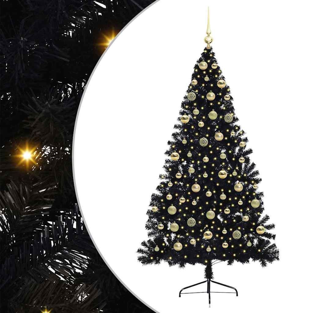 Albero di Natale artificiale con luci integrate Nero 180 cm PVC