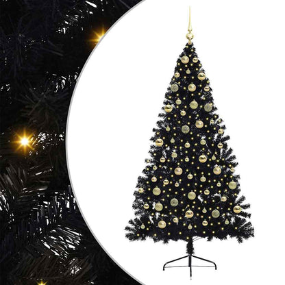 Albero di Natale artificiale con luci integrate Nero 180 cm PVC
