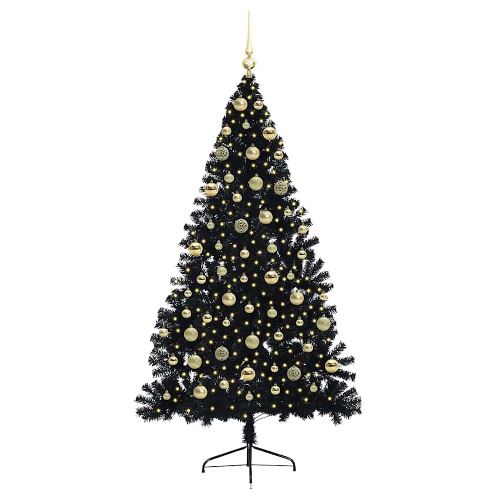 Albero di Natale artificiale con luci integrate Nero 180 cm PVC