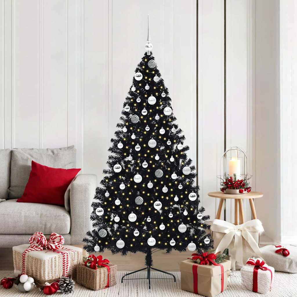 Albero di Natale artificiale con luci integrate Nero 180 cm PVC
