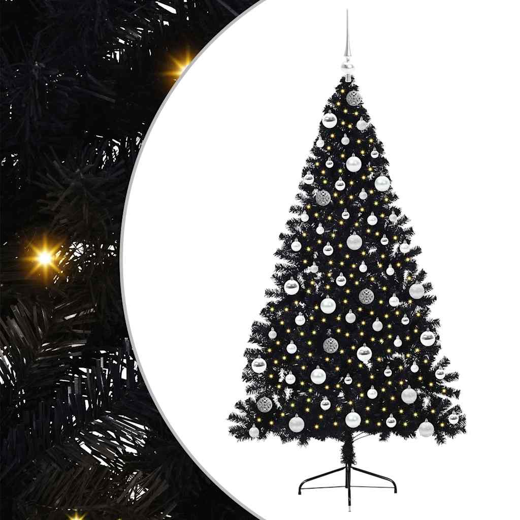 Albero di Natale artificiale con luci integrate Nero 180 cm PVC