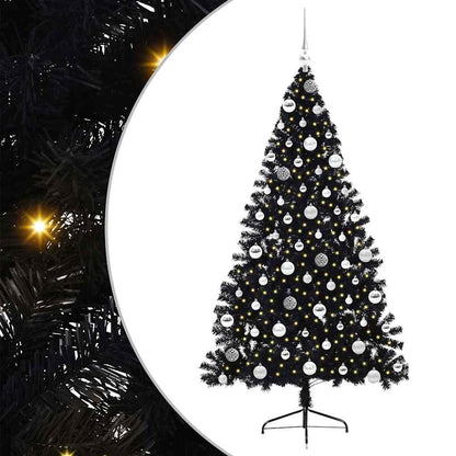 Albero di Natale artificiale con luci integrate Nero 180 cm PVC