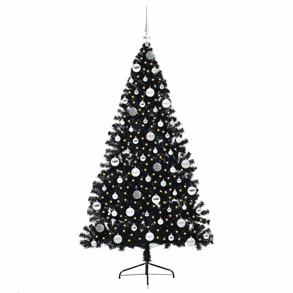 Albero di Natale artificiale con luci integrate Nero 180 cm PVC