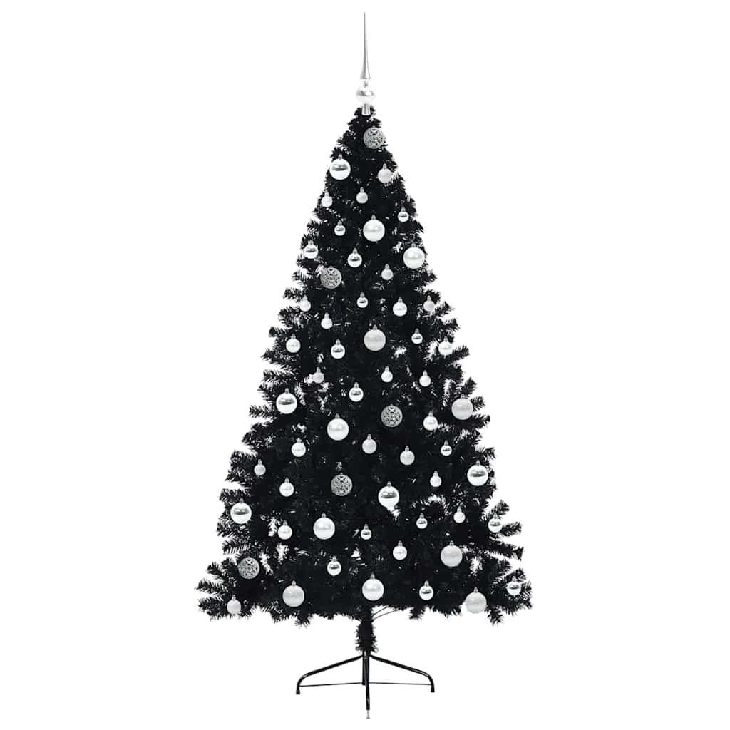 Albero di Natale artificiale con luci integrate Nero 180 cm PVC