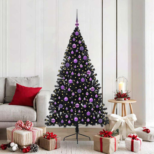 Albero di Natale artificiale con luci integrate Nero 180 cm PVC