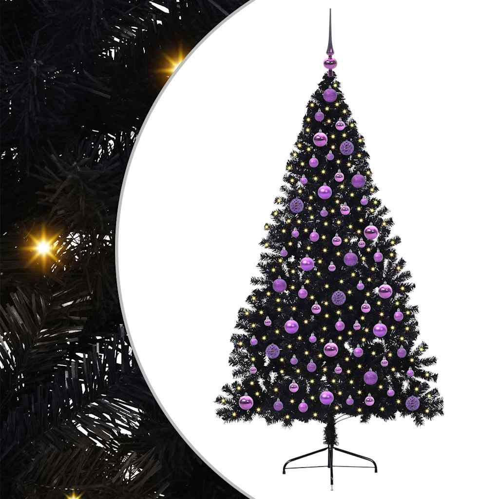 Albero di Natale artificiale con luci integrate Nero 180 cm PVC