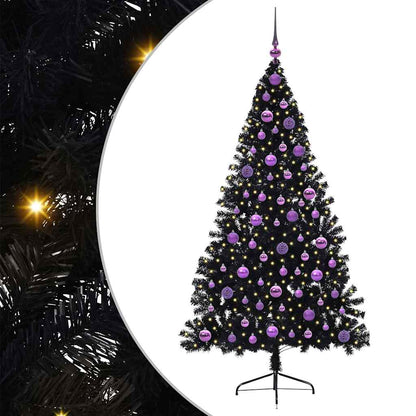 Albero di Natale artificiale con luci integrate Nero 180 cm PVC