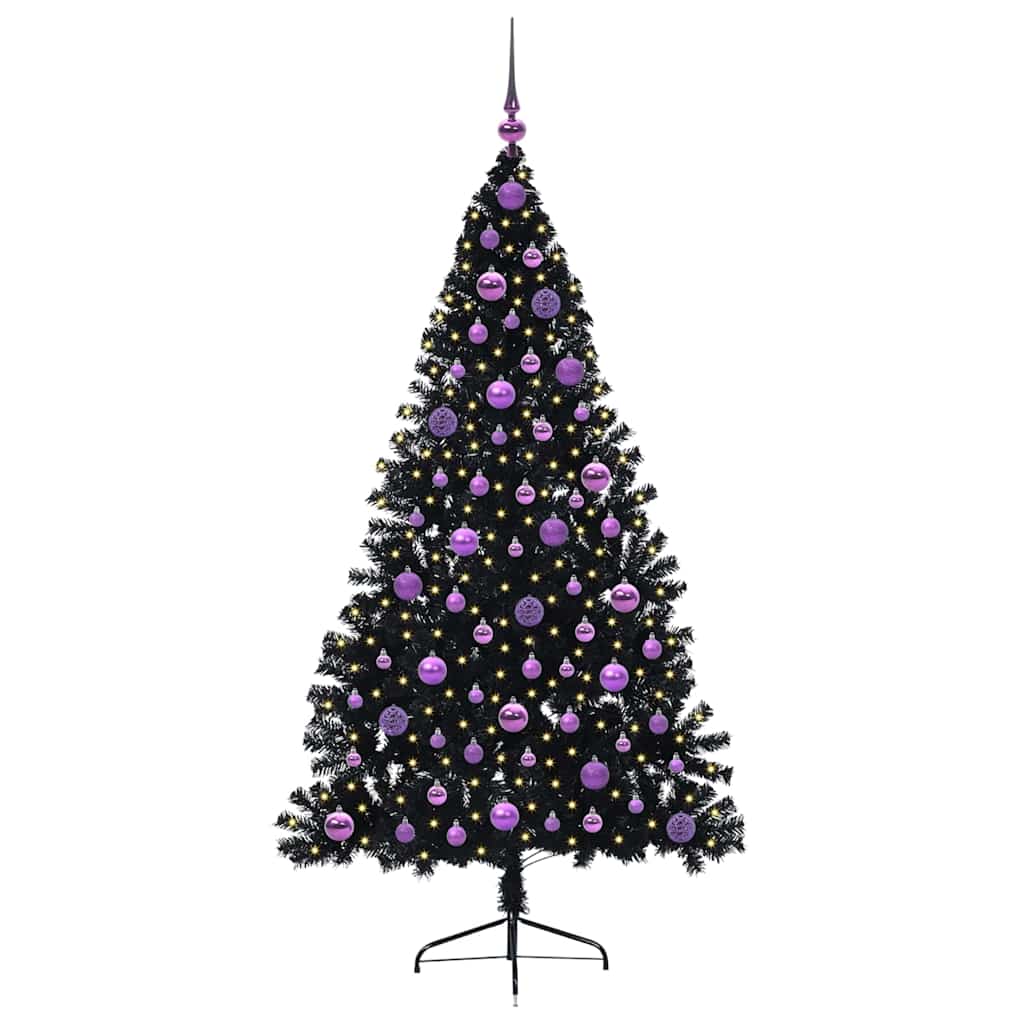 Albero di Natale artificiale con luci integrate Nero 180 cm PVC