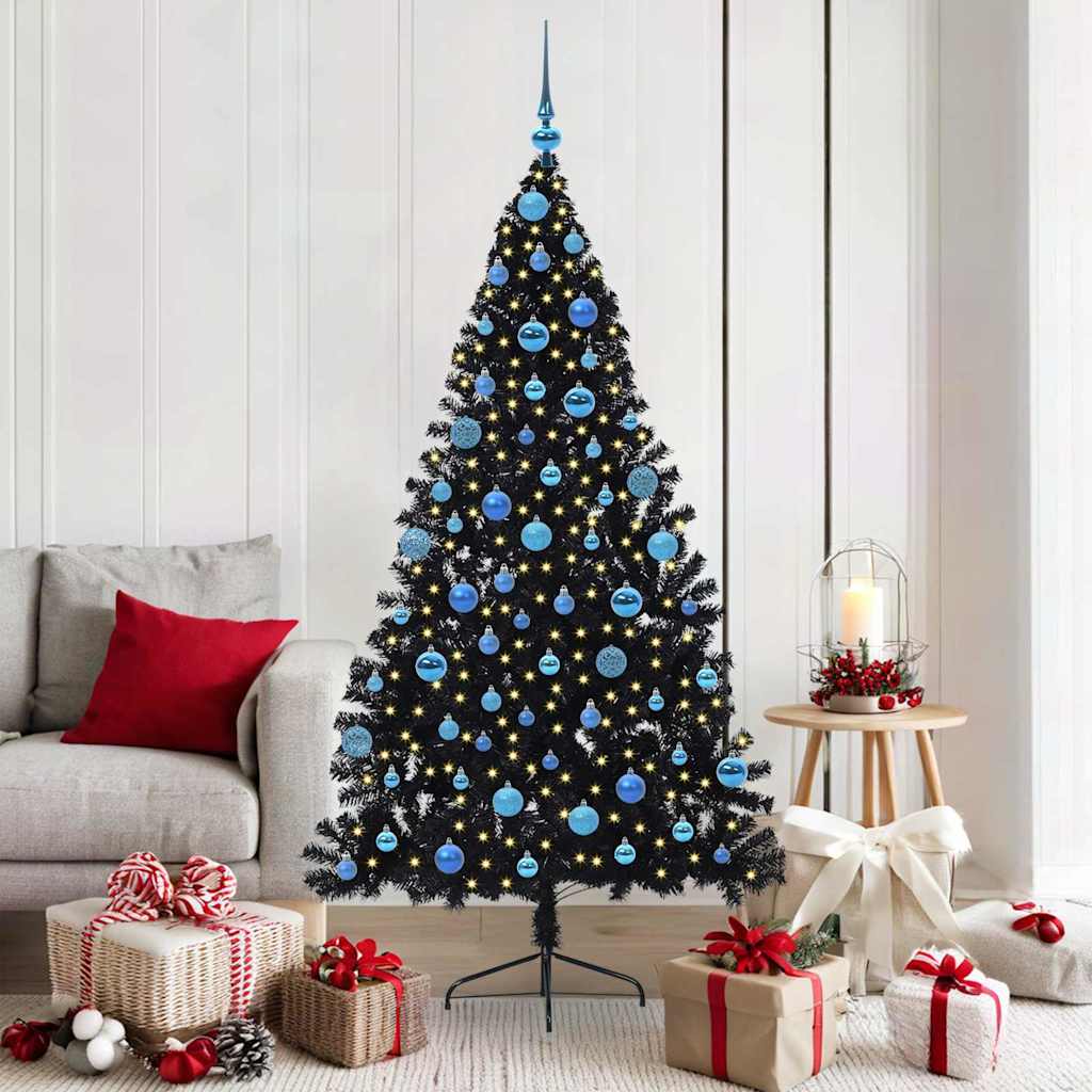Albero di Natale artificiale con luci integrate Nero 180 cm PVC