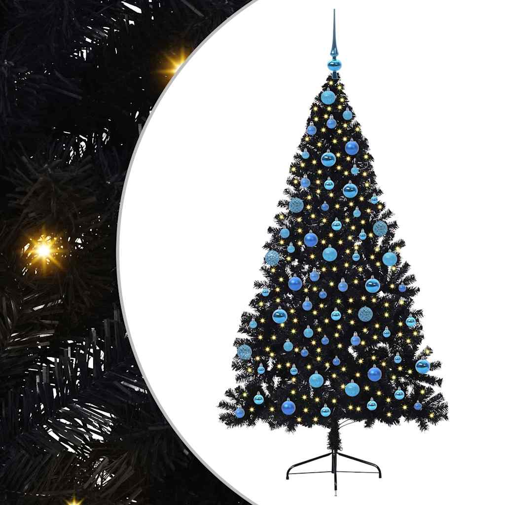 Albero di Natale artificiale con luci integrate Nero 180 cm PVC