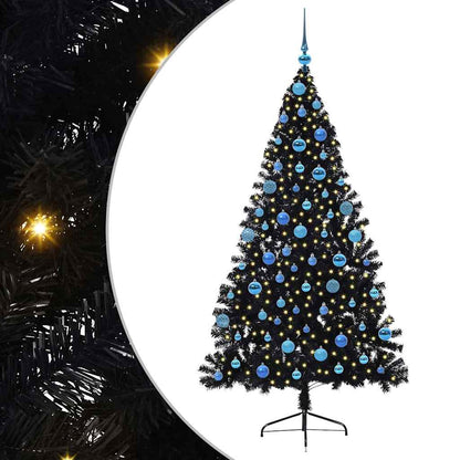 Albero di Natale artificiale con luci integrate Nero 180 cm PVC