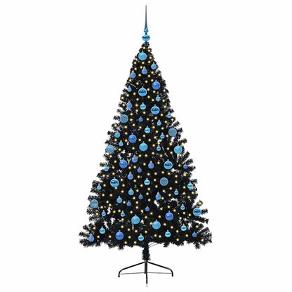 Albero di Natale artificiale con luci integrate Nero 180 cm PVC
