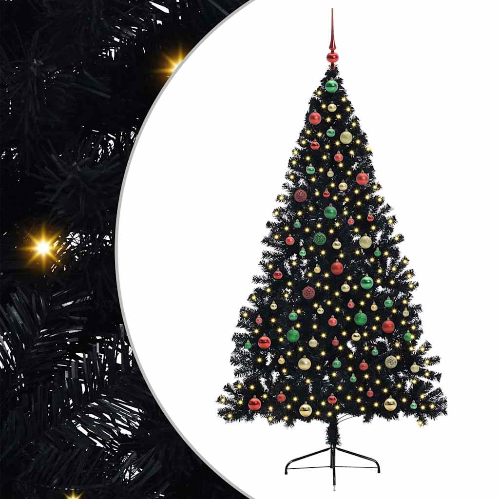 Albero di Natale artificiale con luci integrate Nero 180 cm PVC
