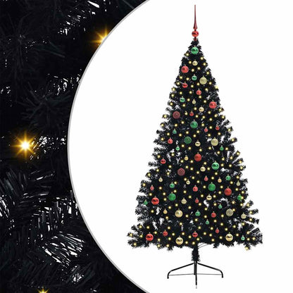 Albero di Natale artificiale con luci integrate Nero 180 cm PVC