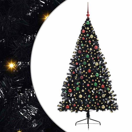 Albero di Natale artificiale con luci integrate Nero 180 cm PVC
