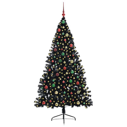 Albero di Natale artificiale con luci integrate Nero 180 cm PVC