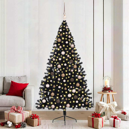 Albero di Natale artificiale con luci integrate Nero 210 cm PVC